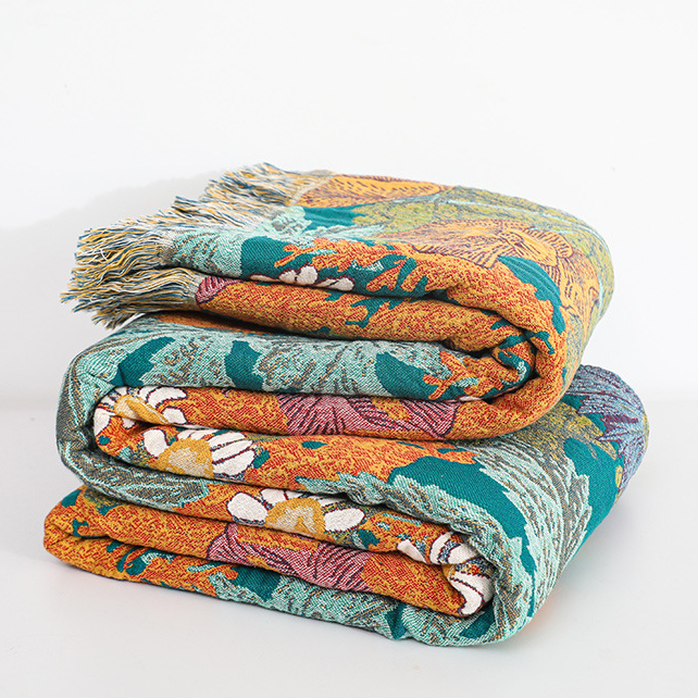 Couverture réversible en gaze de coton avec motif de fleurs de jardin