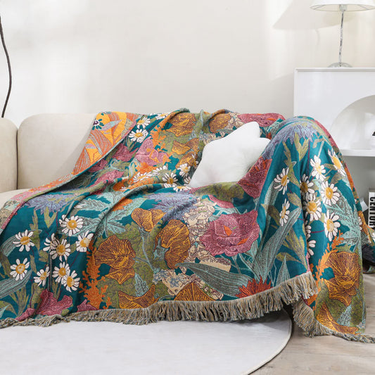 Couverture réversible en gaze de coton avec motif de fleurs de jardin