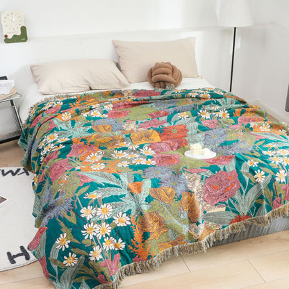 Couverture réversible en gaze de coton avec motif de fleurs de jardin