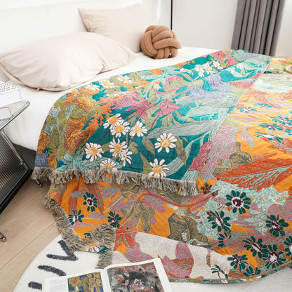 Couverture réversible en gaze de coton avec motif de fleurs de jardin