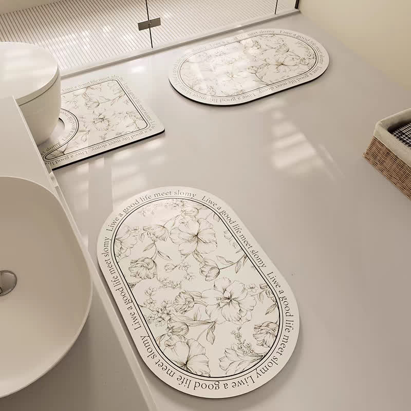 Tapis de bain antidérapant absorbant et élégant en boue de diatomées florales