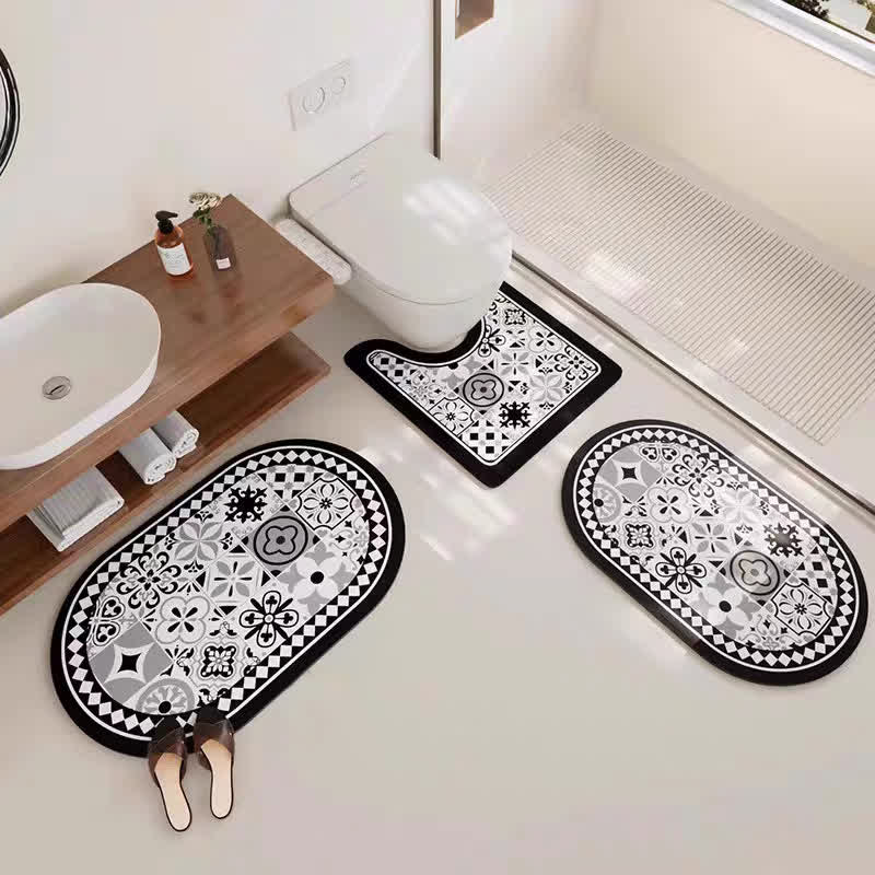 Tapis de bain antidérapant absorbant et élégant en boue de diatomées florales