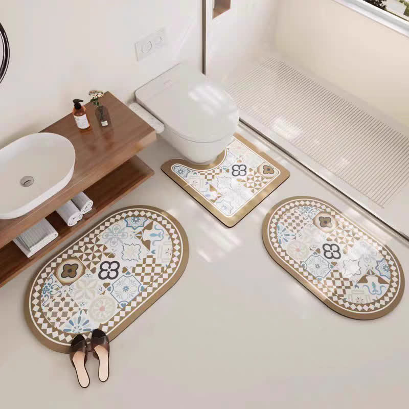 Tapis de bain antidérapant absorbant et élégant en boue de diatomées florales