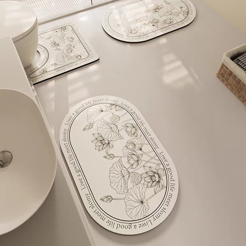 Tapis de bain antidérapant absorbant et élégant en boue de diatomées florales