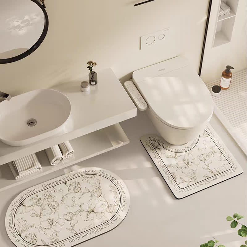Tapis de bain antidérapant absorbant et élégant en boue de diatomées florales