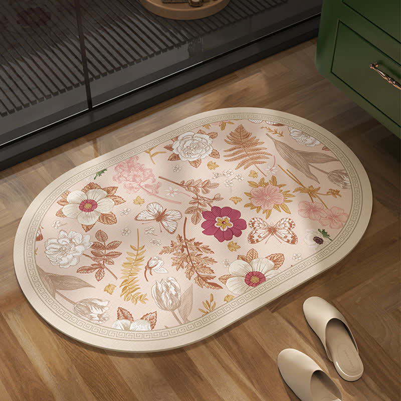 Tapis de bain élégant à imprimé floral botanique rural