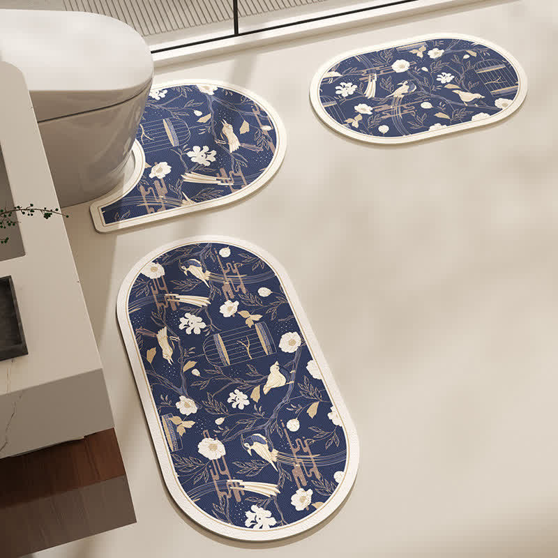 Tapis de bain élégant à imprimé floral botanique rural
