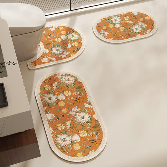 Tapis de bain élégant à imprimé floral botanique rural