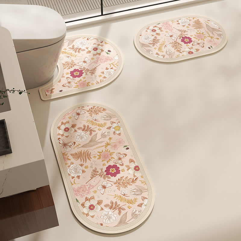 Tapis de bain élégant à imprimé floral botanique rural