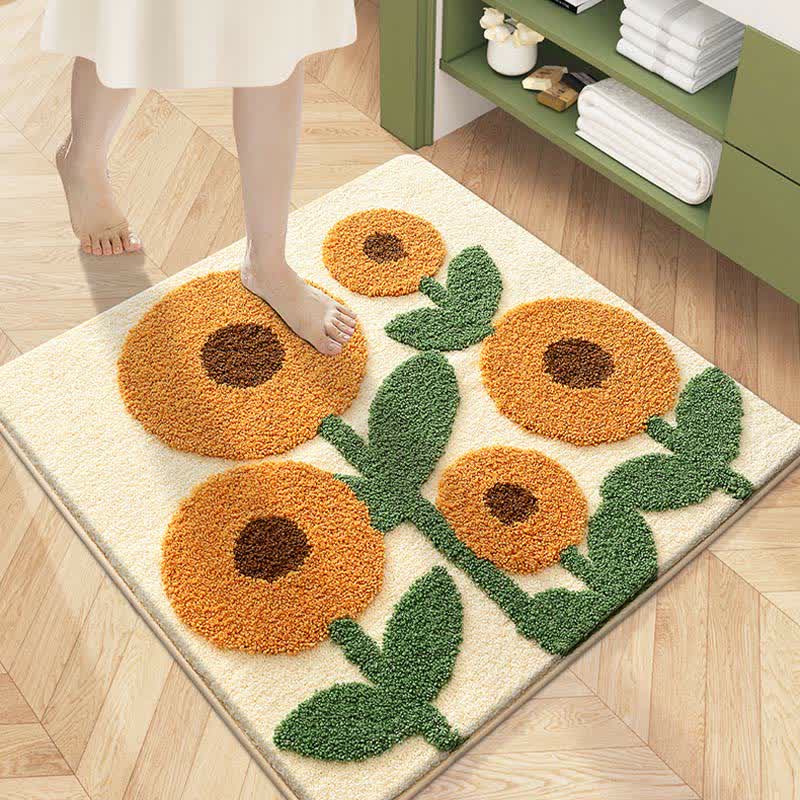 Tapis de sol carré absorbant l'eau avec des fleurs végétales