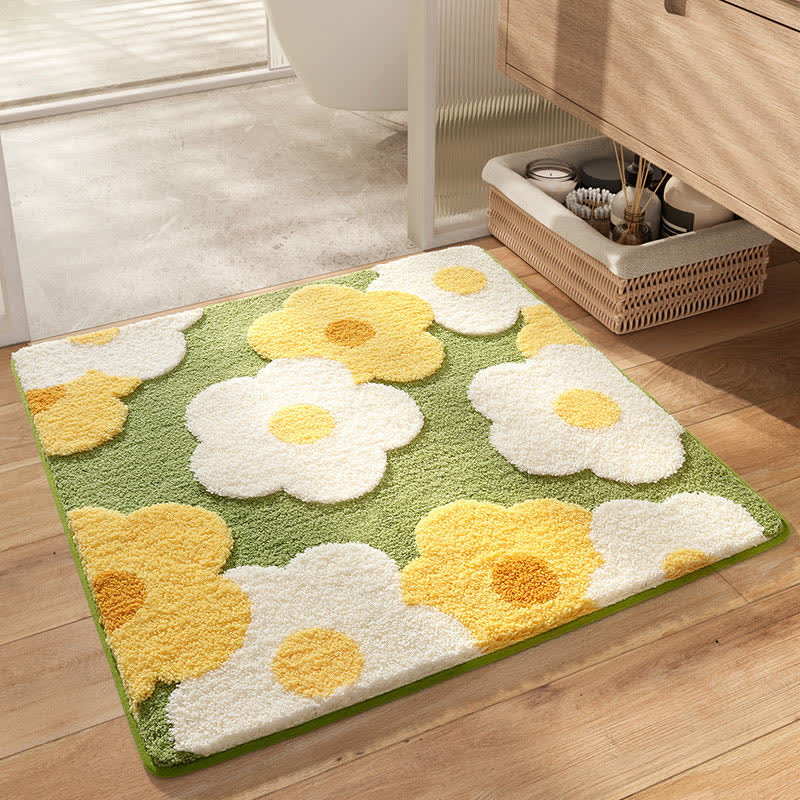 Tapis de sol carré absorbant l'eau avec des fleurs végétales