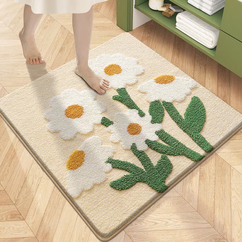 Tapis de sol carré absorbant l'eau avec des fleurs végétales