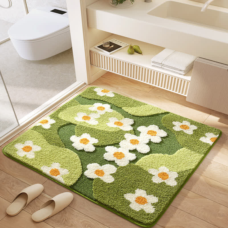 Tapis de sol carré absorbant l'eau avec des fleurs végétales