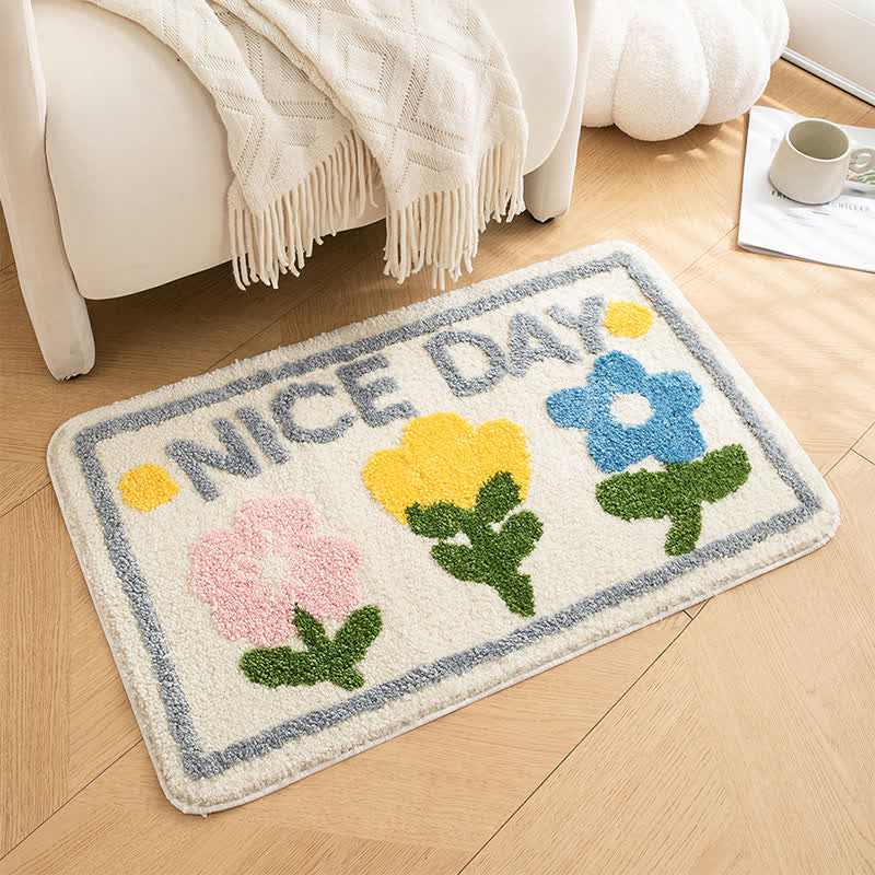 Tapis de sol mignon avec des fleurs et des plantes de dessin animé