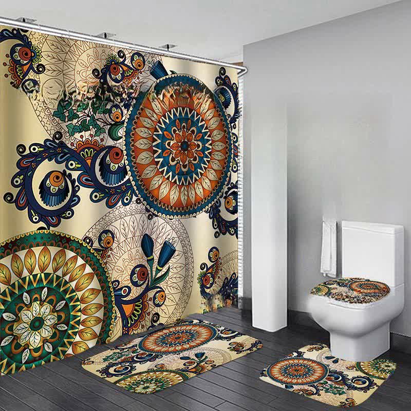 Ensemble de tapis de douche imperméables à imprimé bohème