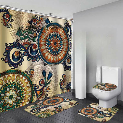 Ensemble de tapis de douche imperméables à imprimé bohème