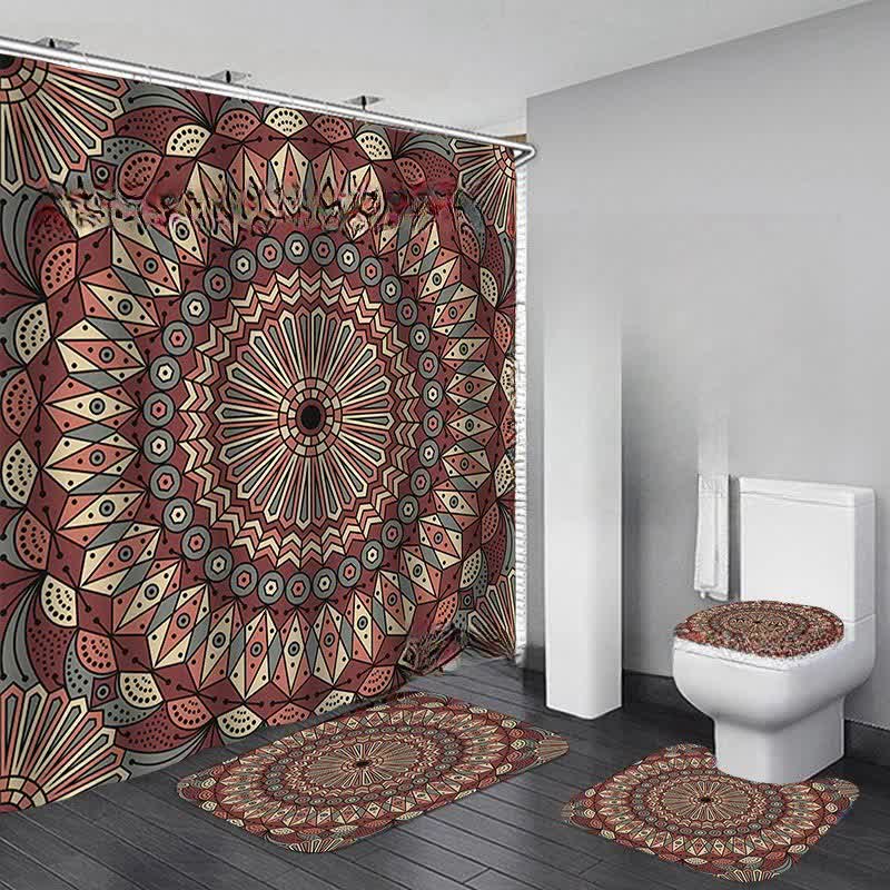Ensemble de tapis de douche imperméables à imprimé bohème