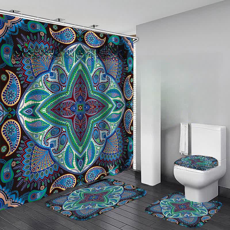 Ensemble de tapis de douche imperméables à imprimé bohème