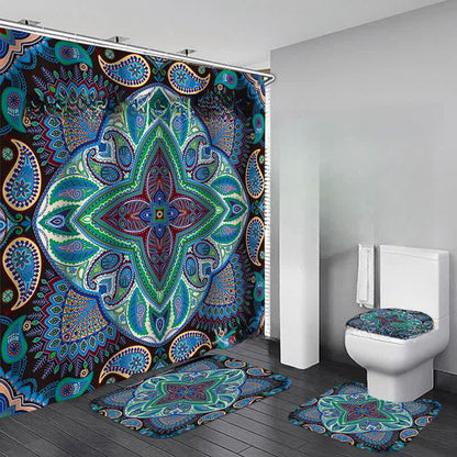 Ensemble de tapis de douche imperméables à imprimé bohème