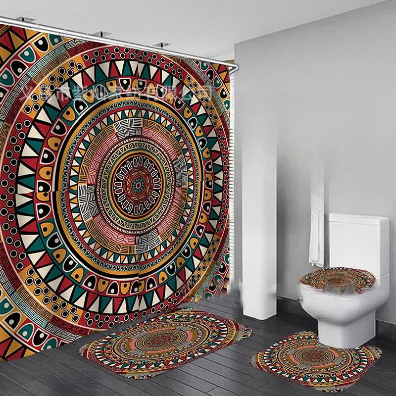 Ensemble de tapis de douche imperméables à imprimé bohème