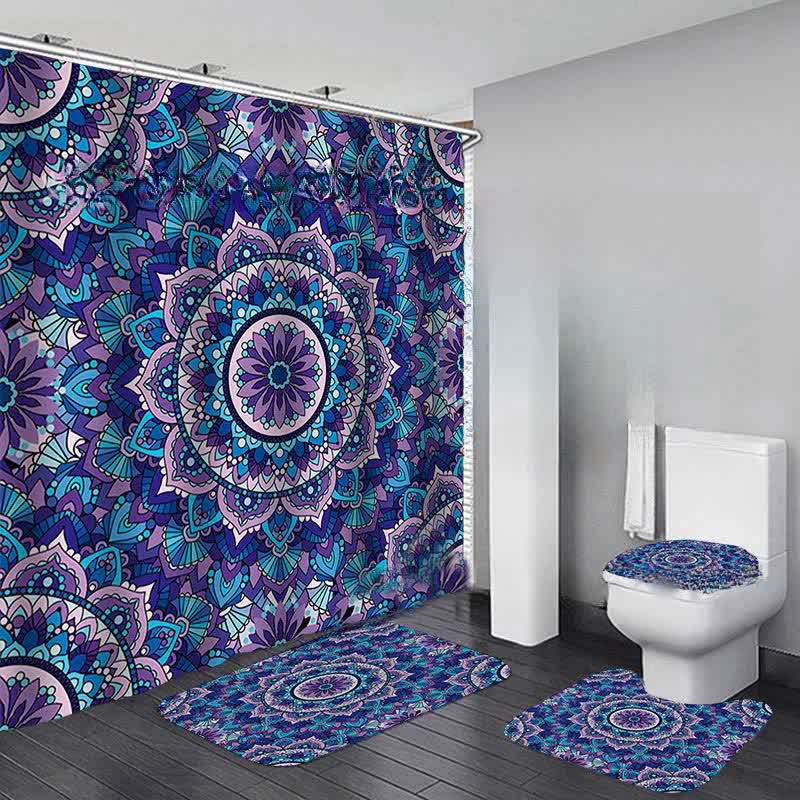 Ensemble de tapis de douche imperméables à imprimé bohème