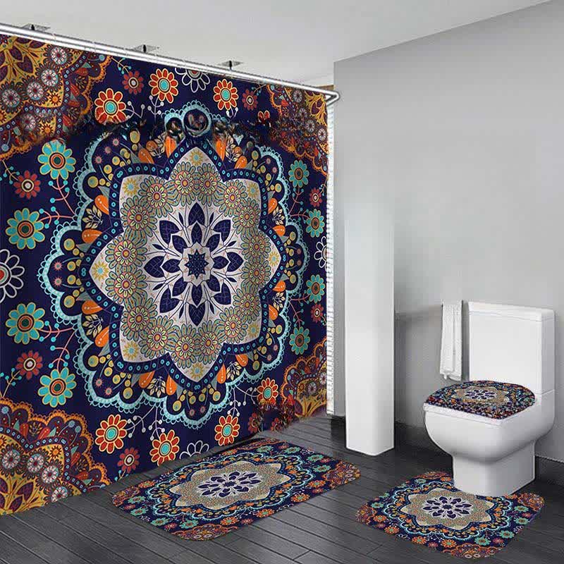 Ensemble de tapis de douche imperméables à imprimé bohème