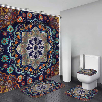 Ensemble de tapis de douche imperméables à imprimé bohème