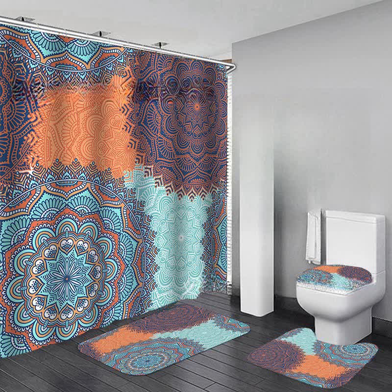 Ensemble de tapis de douche imperméables à imprimé bohème