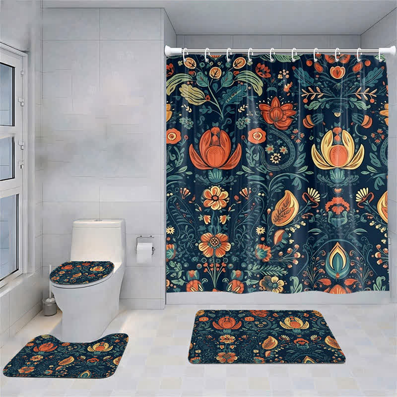 Ensemble de tapis de douche imperméables avec fleurs fraîches