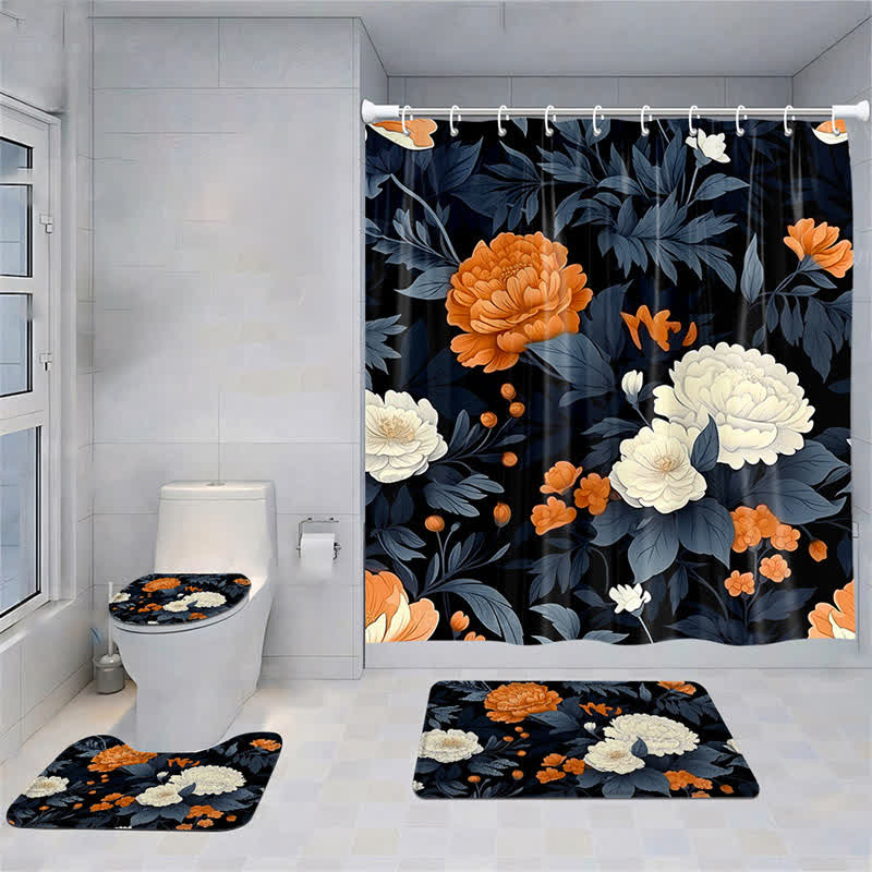 Ensemble de tapis de douche imperméables avec fleurs fraîches