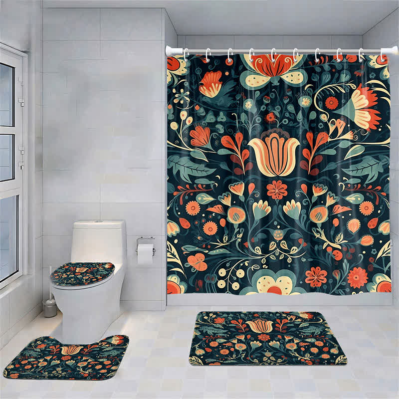 Ensemble de tapis de douche imperméables avec fleurs fraîches