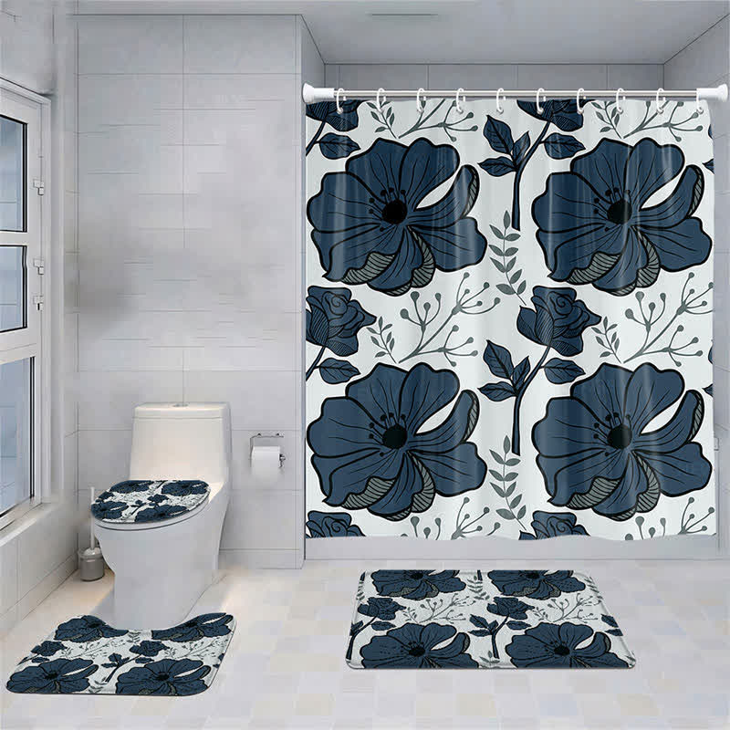Ensemble de tapis de douche imperméables avec fleurs fraîches