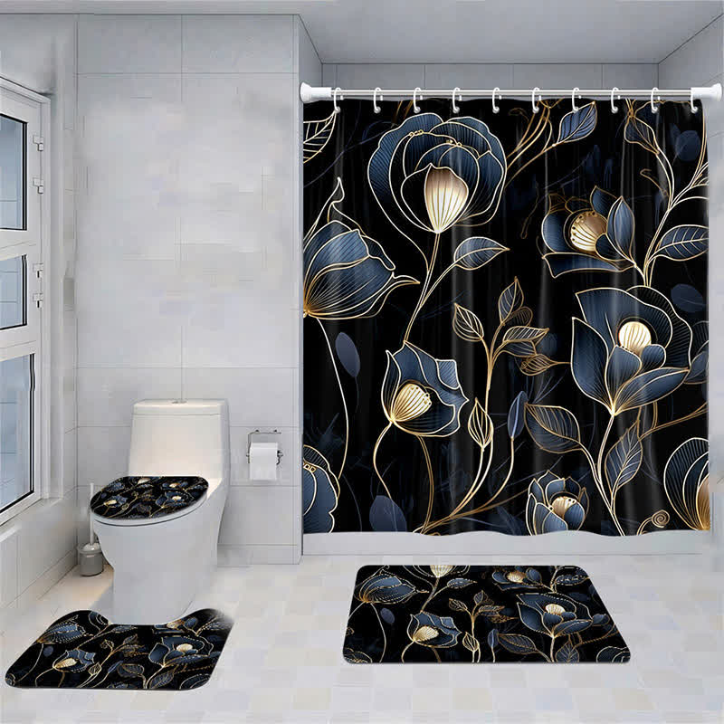 Ensemble de tapis de douche imperméables avec fleurs fraîches