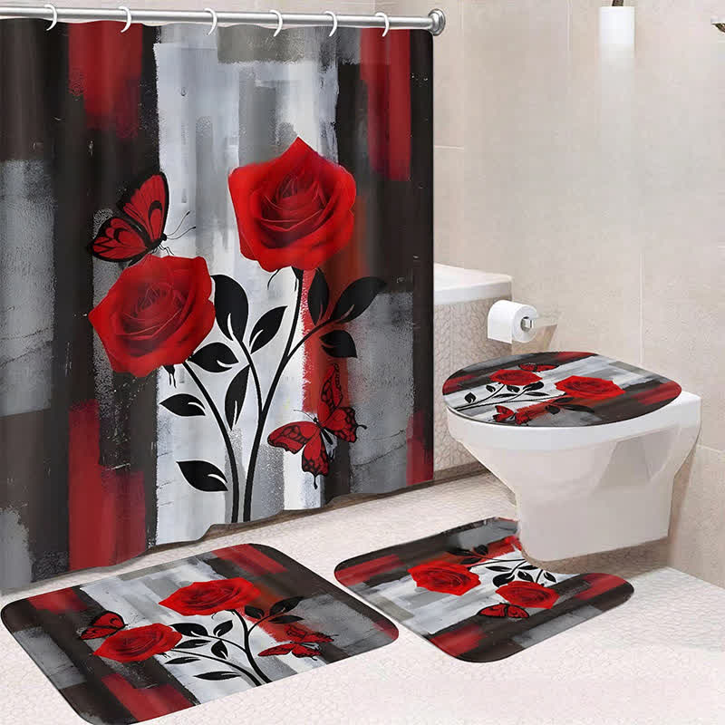 Ensemble de tapis de douche imperméables de luxe avec motifs floraux botaniques