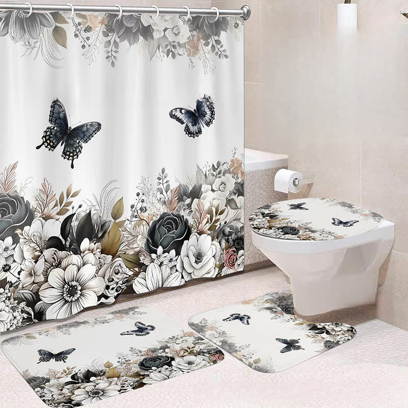 Ensemble de tapis de douche imperméables de luxe avec motifs floraux botaniques