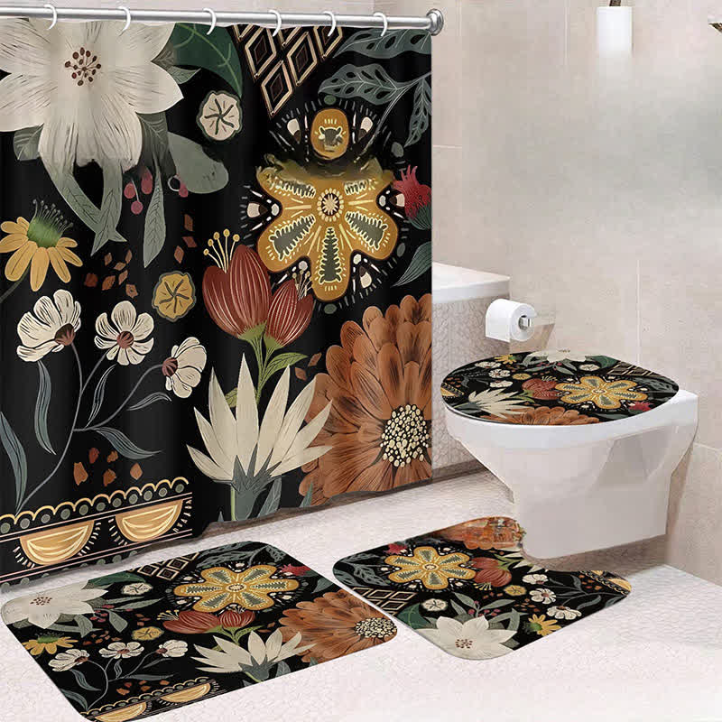 Ensemble de tapis de douche imperméables de luxe avec motifs floraux botaniques