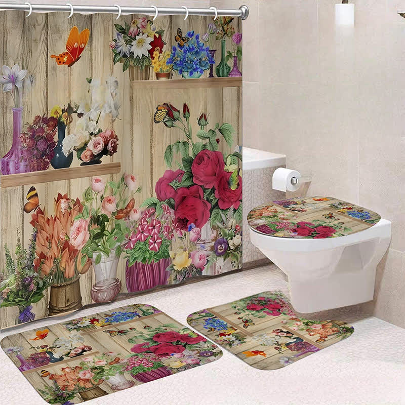 Ensemble de tapis de douche imperméables de luxe avec motifs floraux botaniques