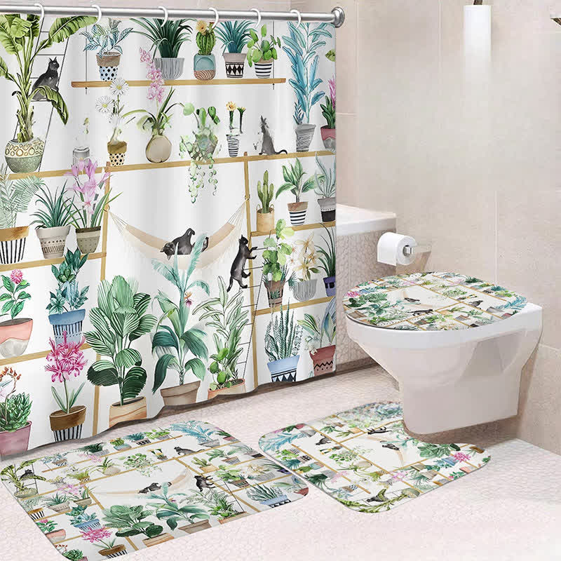 Ensemble de tapis de douche imperméables de luxe avec motifs floraux botaniques