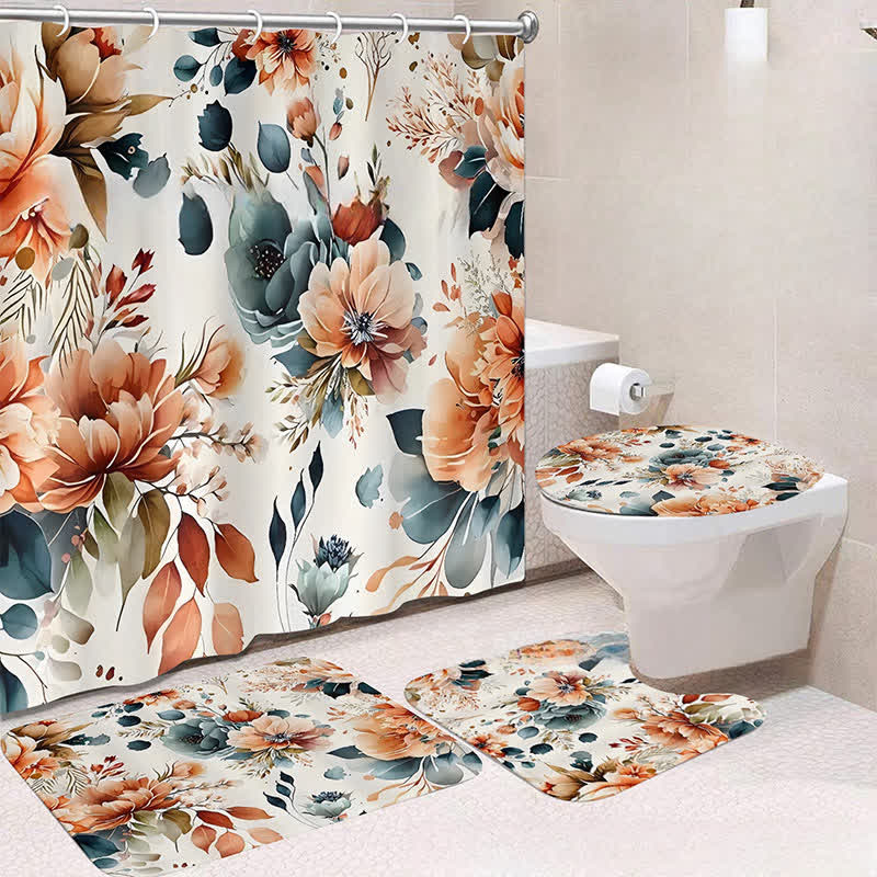 Ensemble de tapis de douche imperméables de luxe avec motifs floraux botaniques