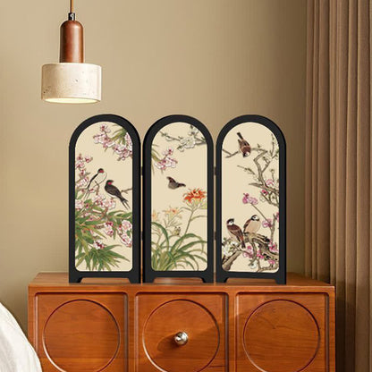 Paravent de bureau à motif floral et oiseau