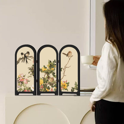 Paravent de bureau à motif floral et oiseau