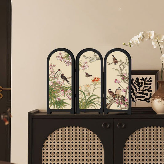Paravent de bureau à motif floral et oiseau