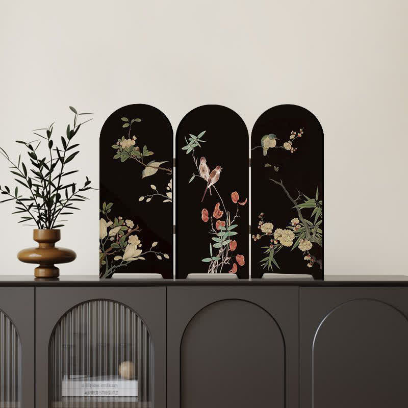 Paravent de bureau à motif floral et oiseau