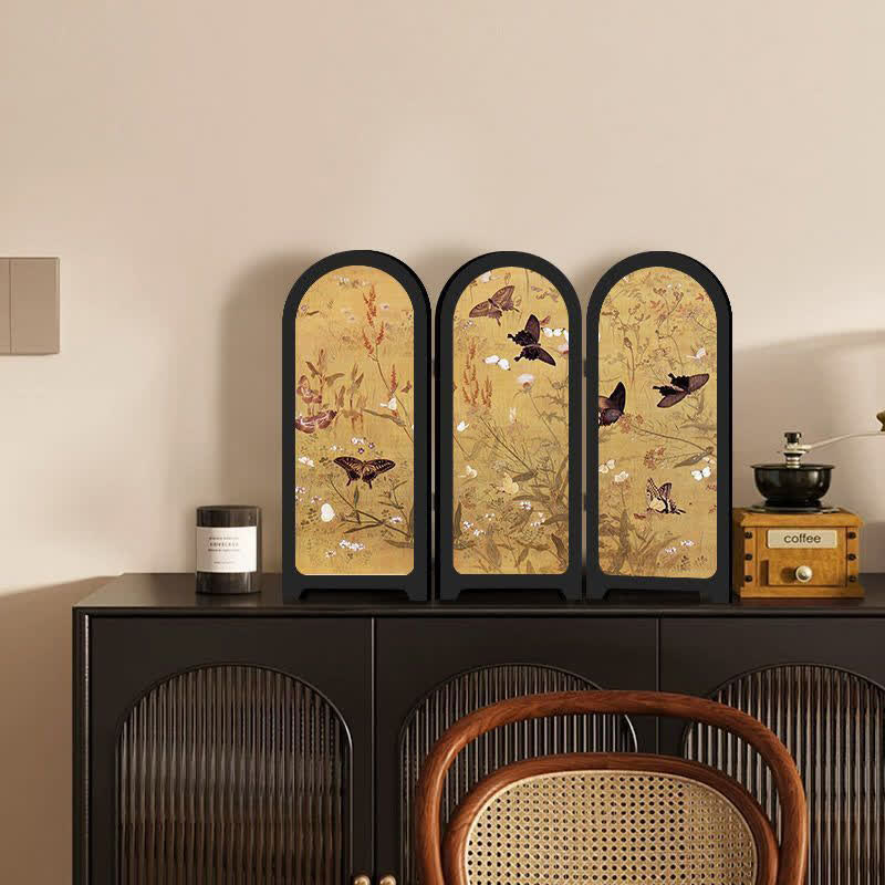 Paravent de bureau à motif floral et oiseau