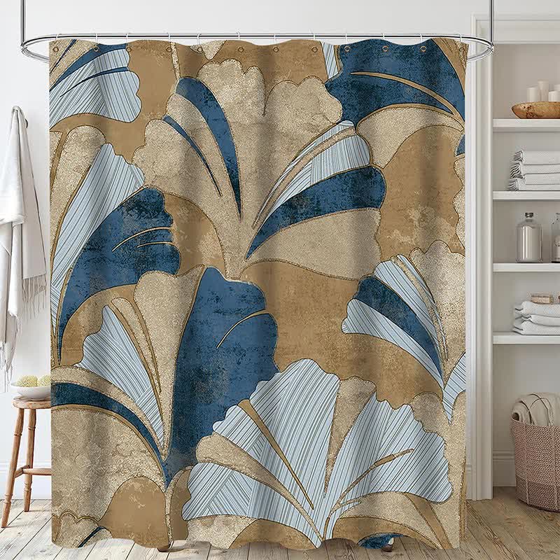 Rideau de douche imperméable à motif de feuilles de plantes