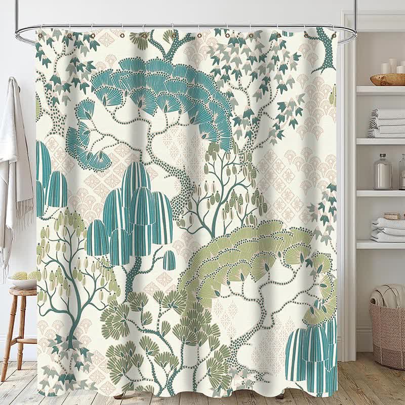 Rideau de douche imperméable à motif de feuilles de plantes