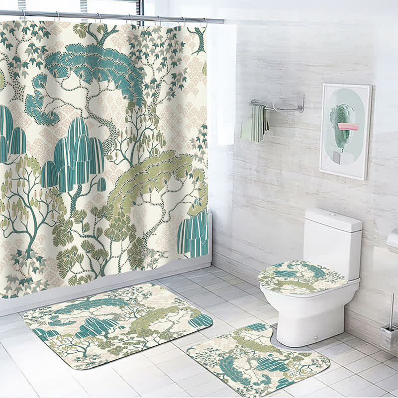 Rideau de douche imperméable à motif de feuilles de plantes