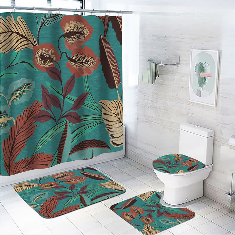 Rideau de douche imperméable à motif de feuilles de plantes