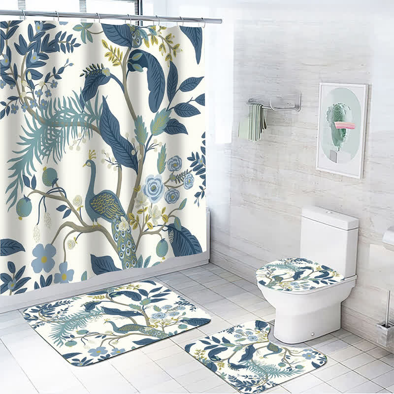 Rideau de douche imperméable à motif de feuilles de plantes