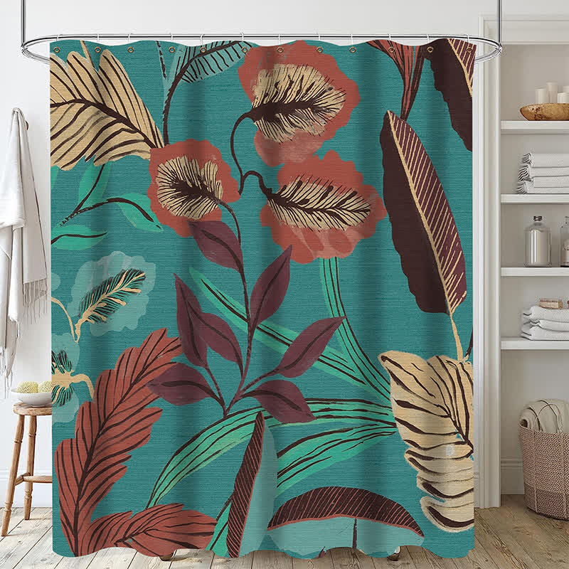 Rideau de douche imperméable à motif de feuilles de plantes